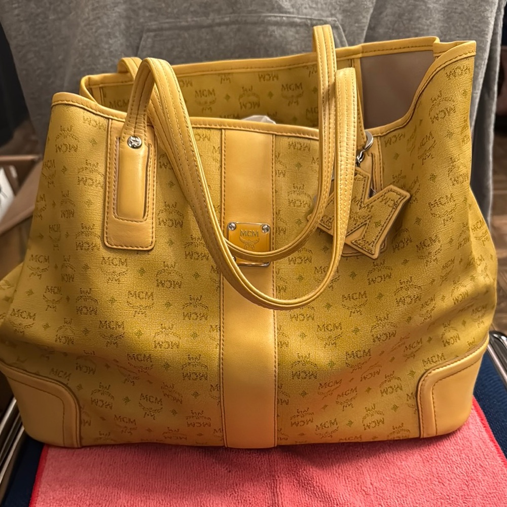 MCM Yellow Tote with Leather Trim